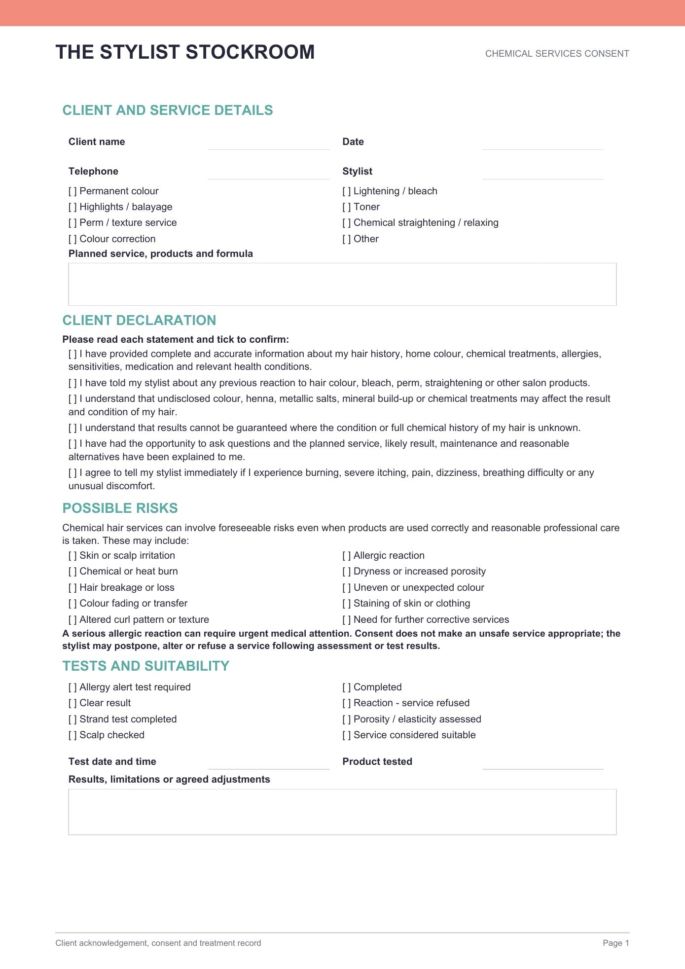Salon Liability Waver (Free Download)