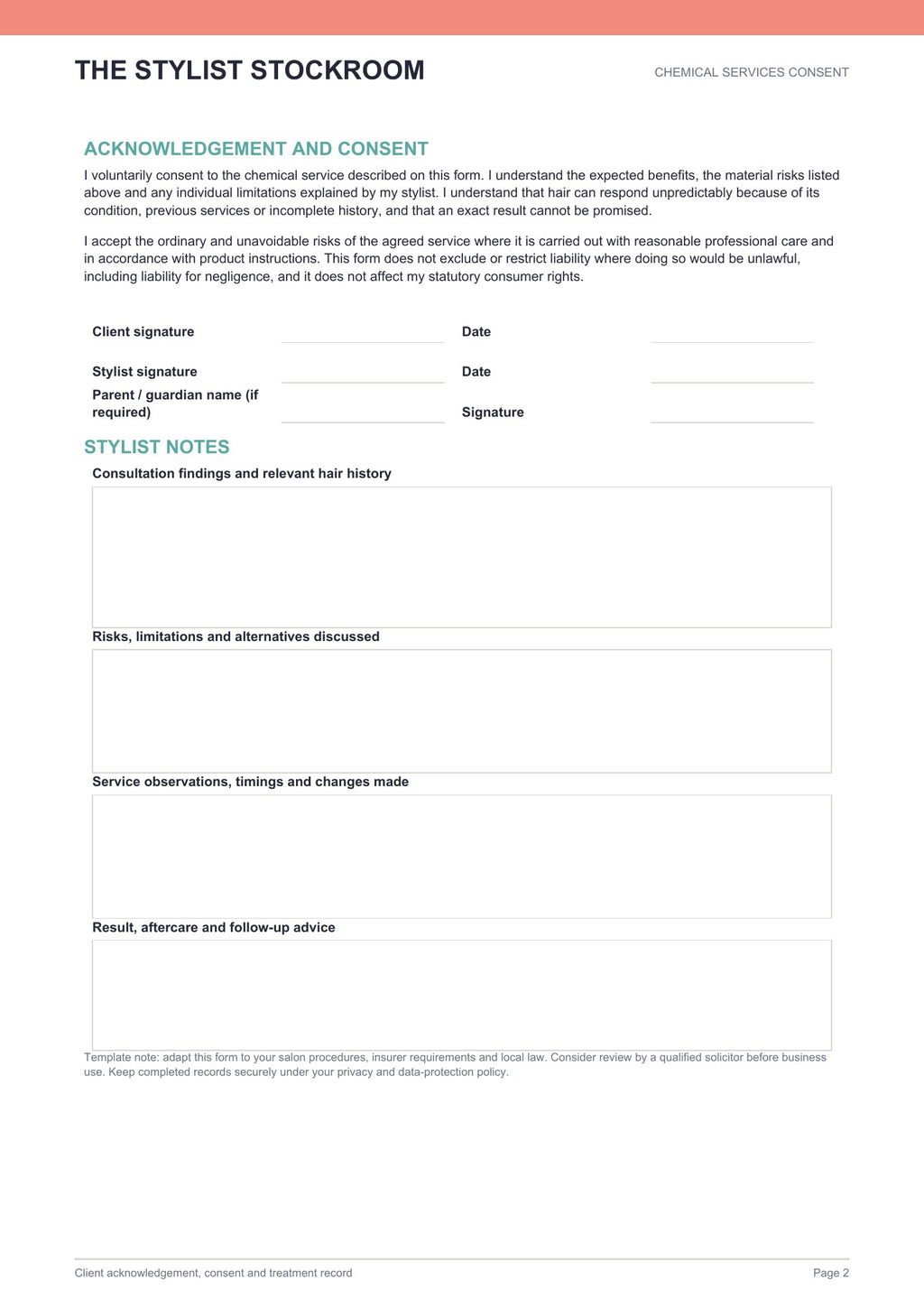 Salon Liability Waver (Free Download)