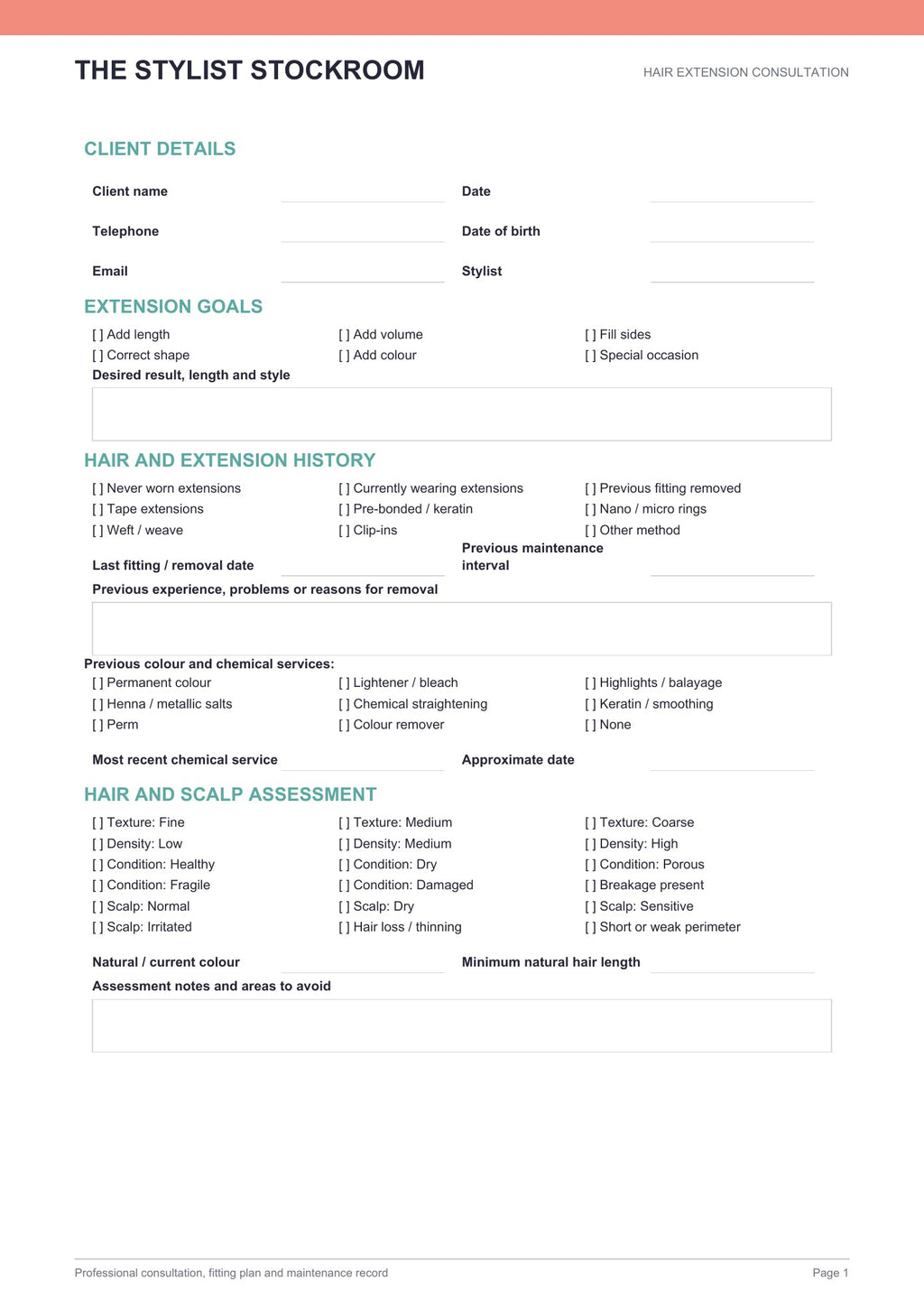 Salon Hair Extension Consultation Form (Free Download)