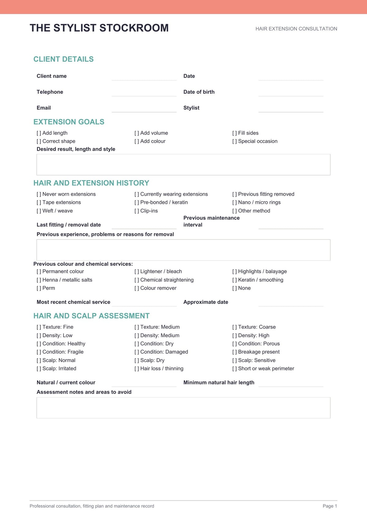 Salon Hair Extension Consultation Form (Free Download)