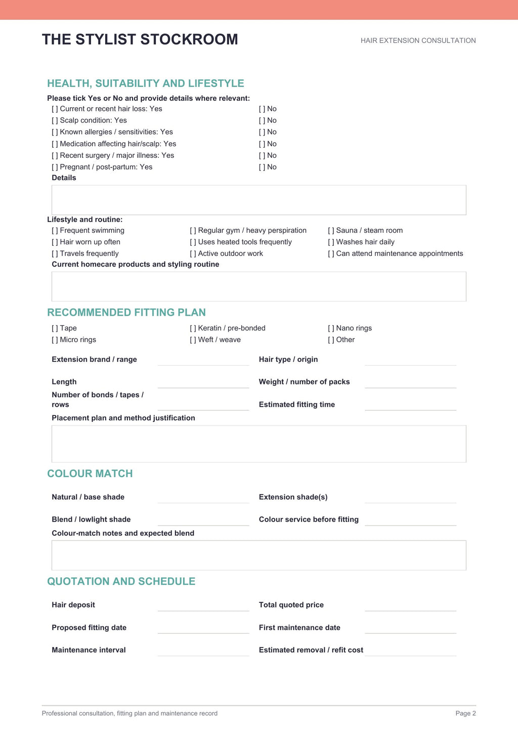 Salon Hair Extension Consultation Form (Free Download)