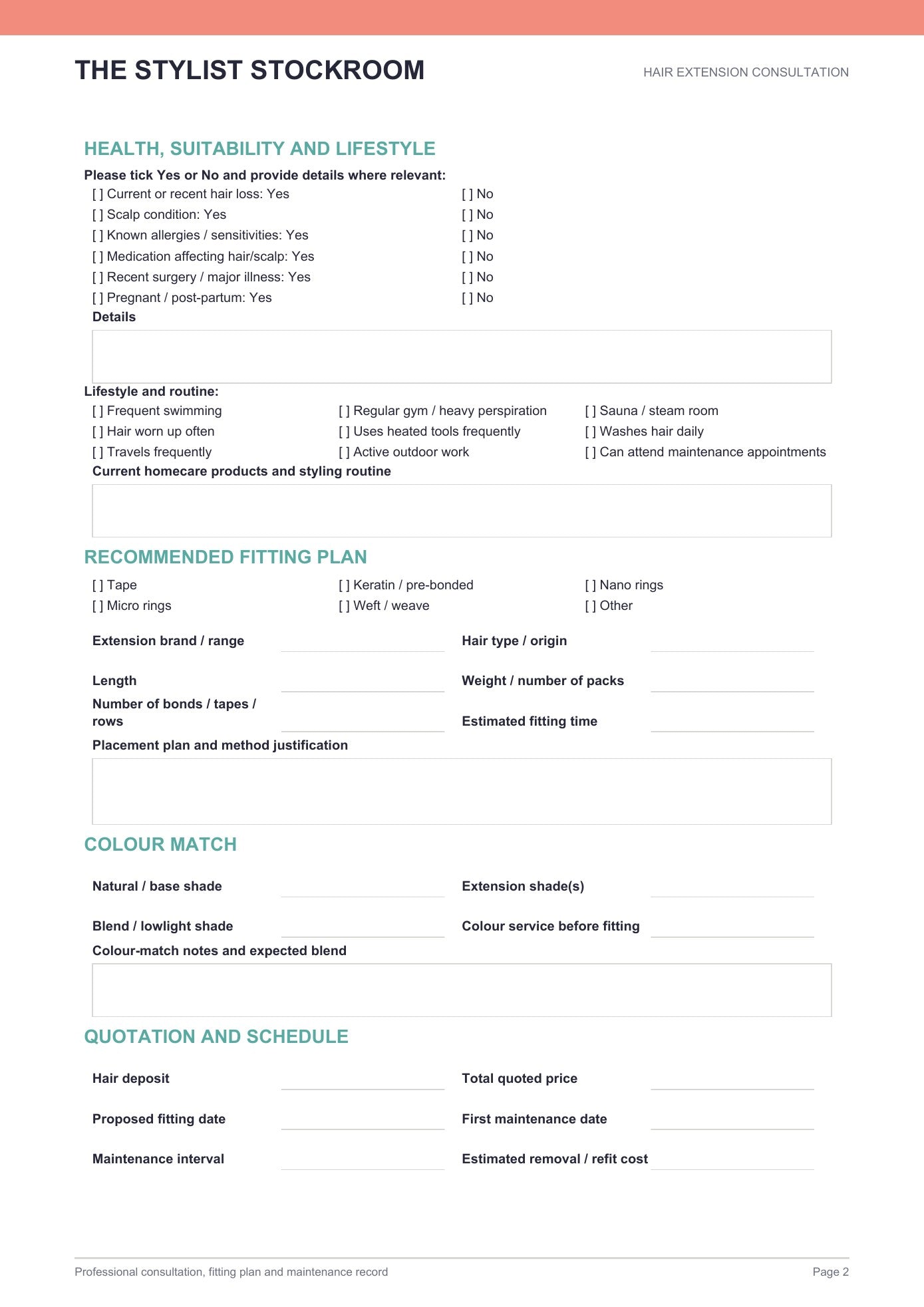 Salon Hair Extension Consultation Form (Free Download)