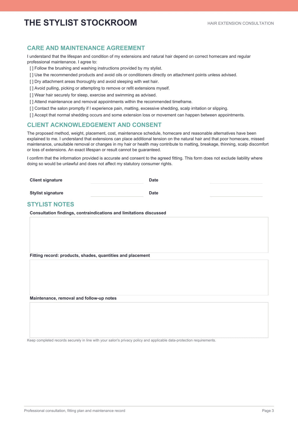 Salon Hair Extension Consultation Form (Free Download)