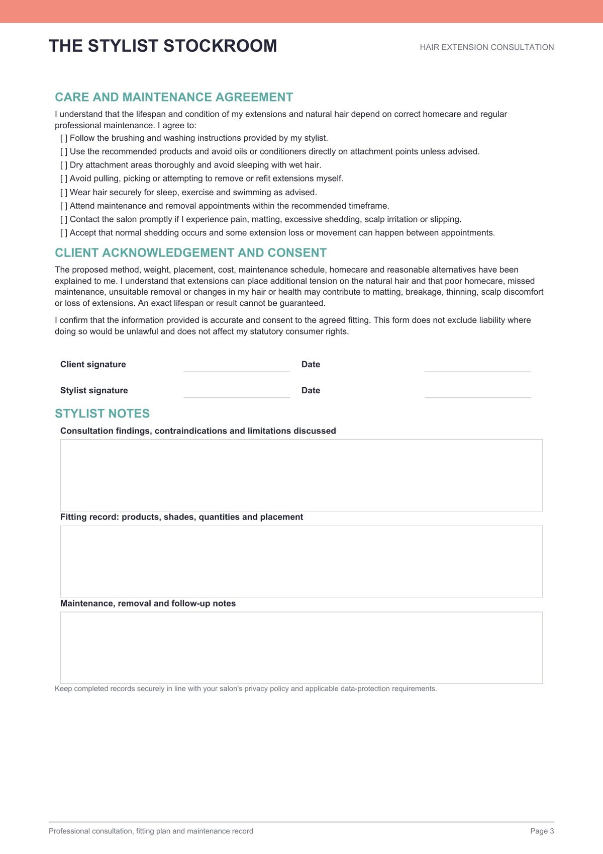 Salon Hair Extension Consultation Form (Free Download)