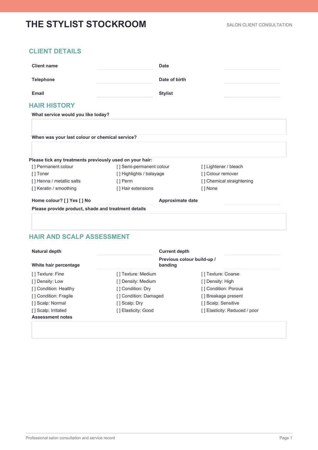 Salon Colour Consultation Form (Free Download)