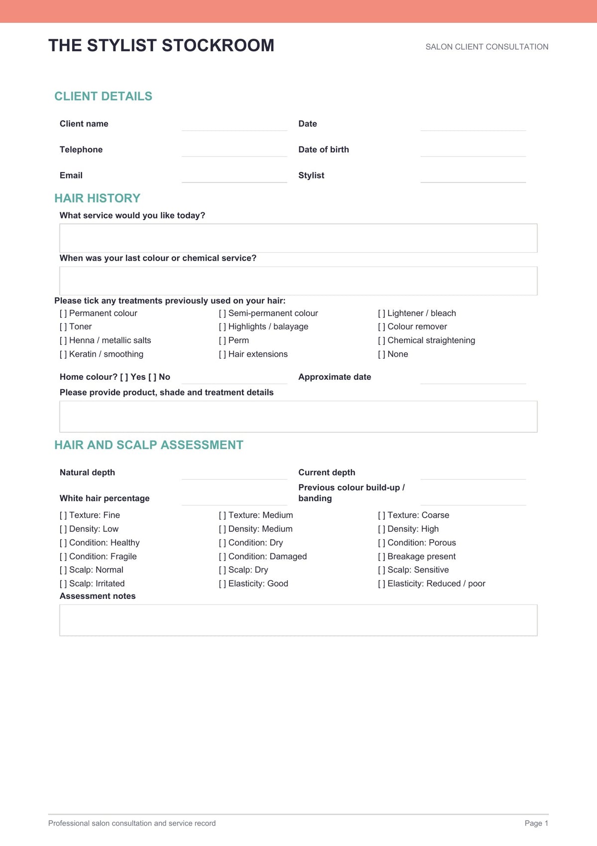 Salon Colour Consultation Form (Free Download)