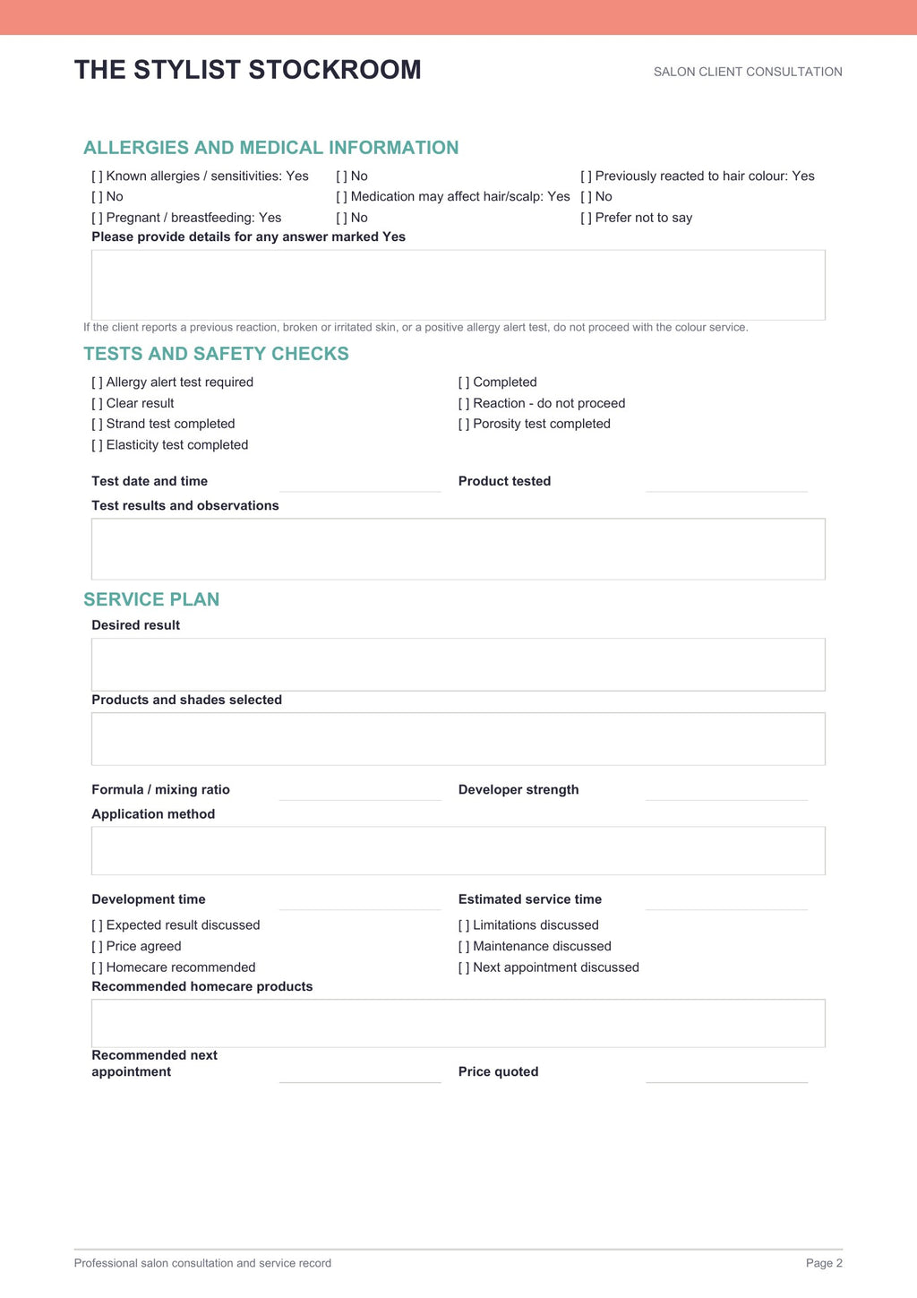 Salon Colour Consultation Form (Free Download)