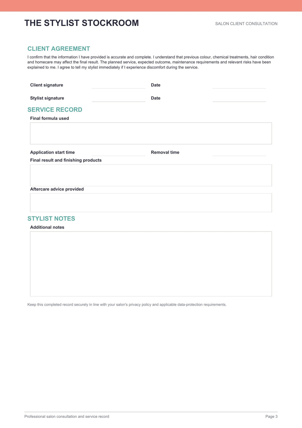 Salon Colour Consultation Form (Free Download)