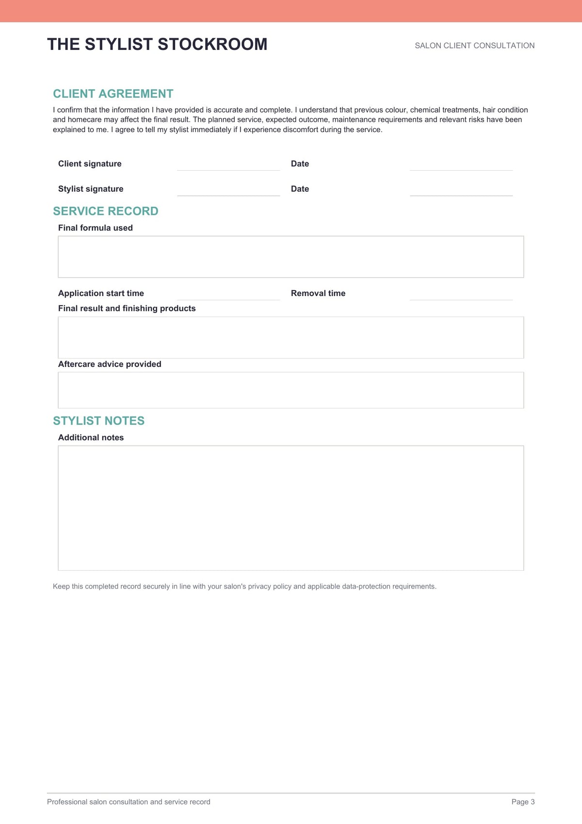 Salon Colour Consultation Form (Free Download)