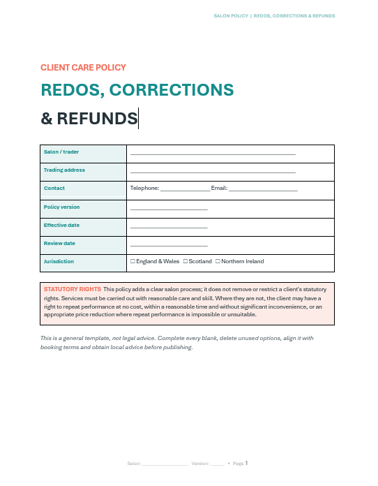 Redo's Corrections and Refunds policy (Free Download)