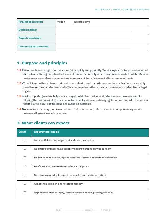 Redo's Corrections and Refunds policy (Free Download)