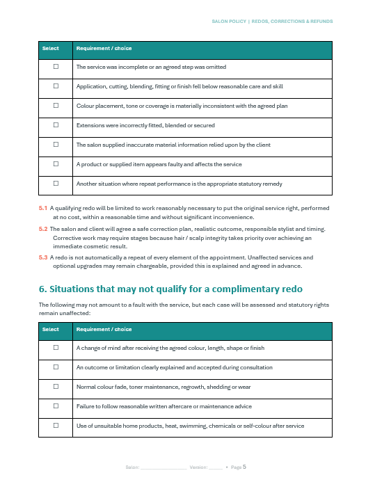 Redo's Corrections and Refunds policy (Free Download)