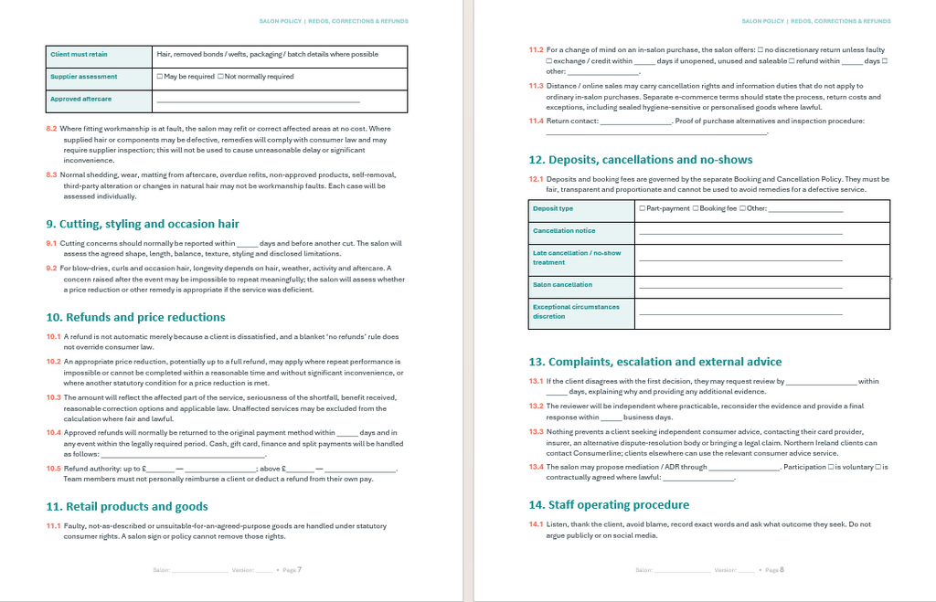 Redo's Corrections and Refunds policy (Free Download)