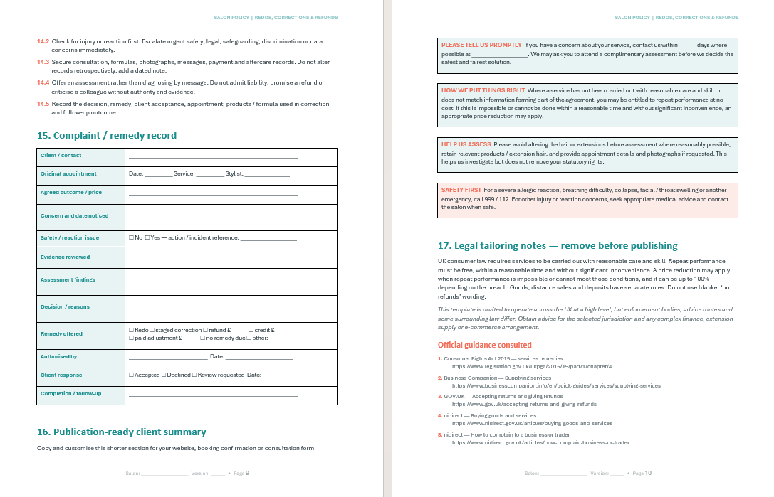 Redo's Corrections and Refunds policy (Free Download)