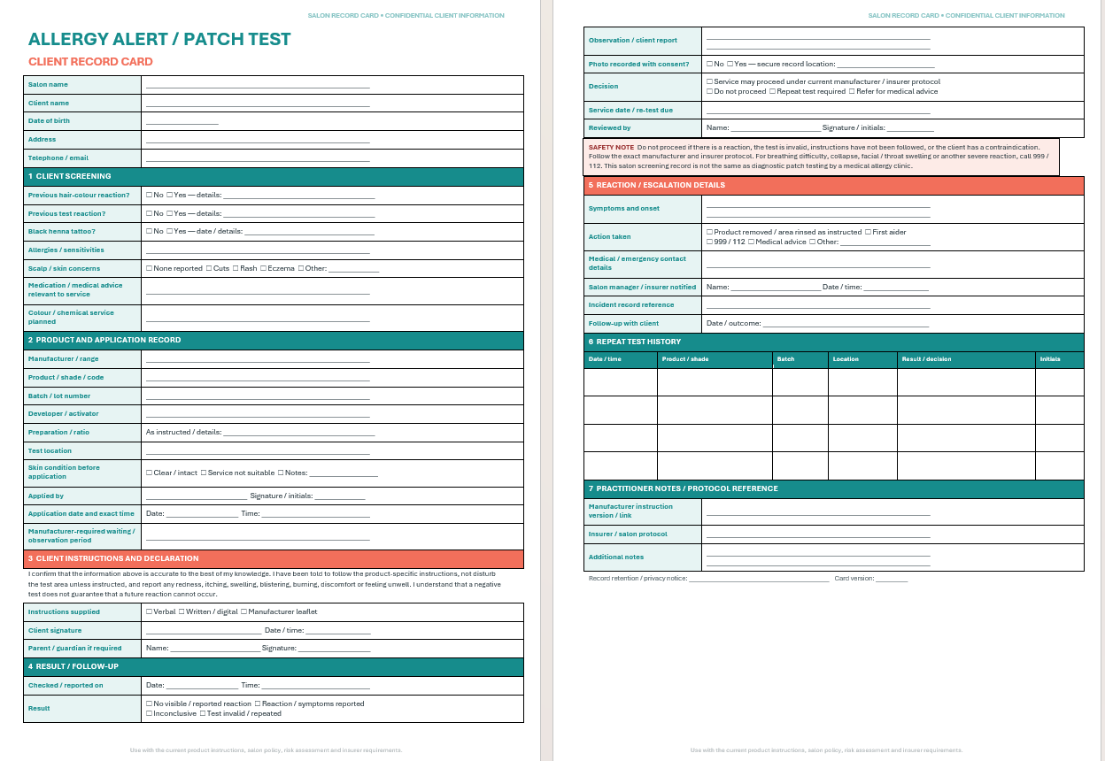 Patch Test Form (Free Download)