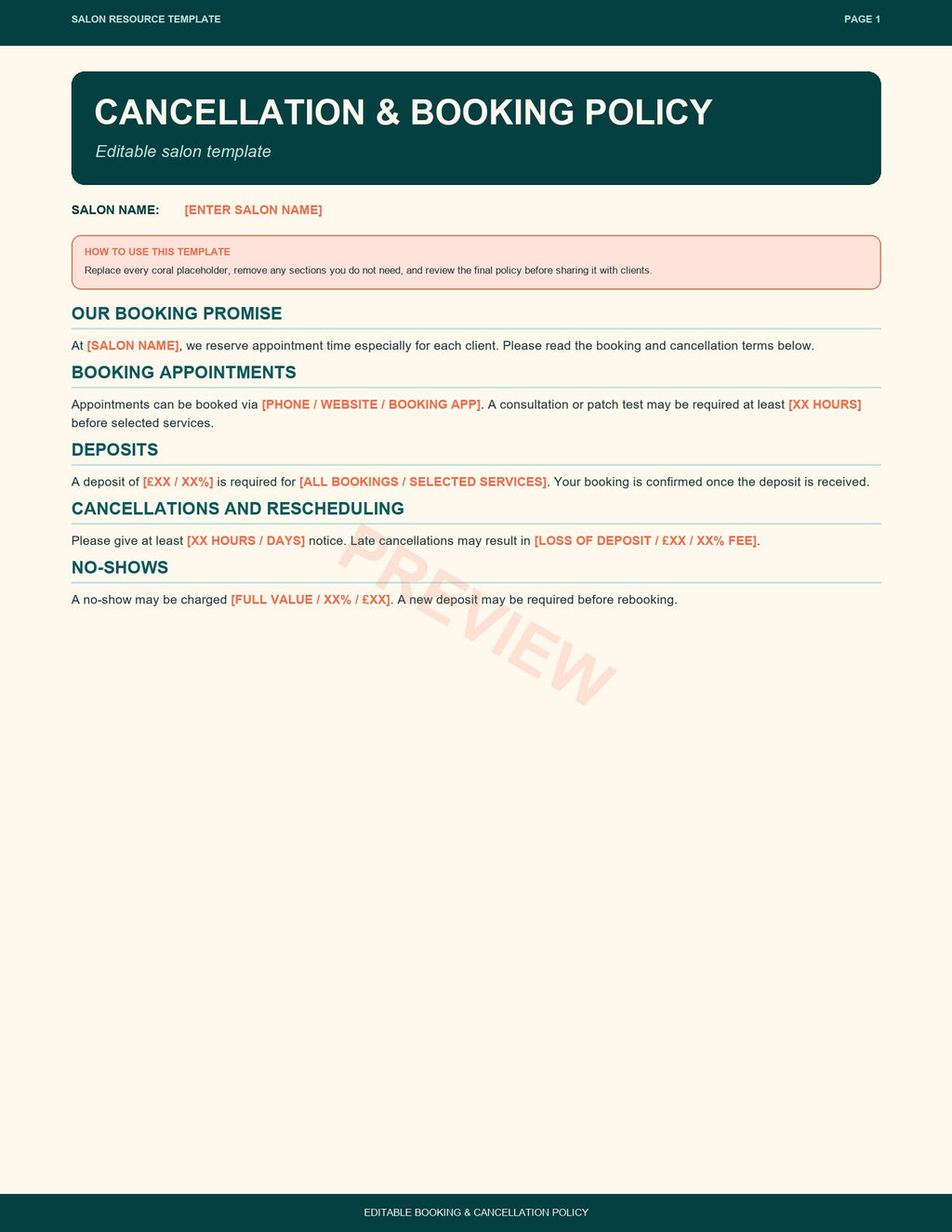Salon Booking and Cancellation Policy (Free download)