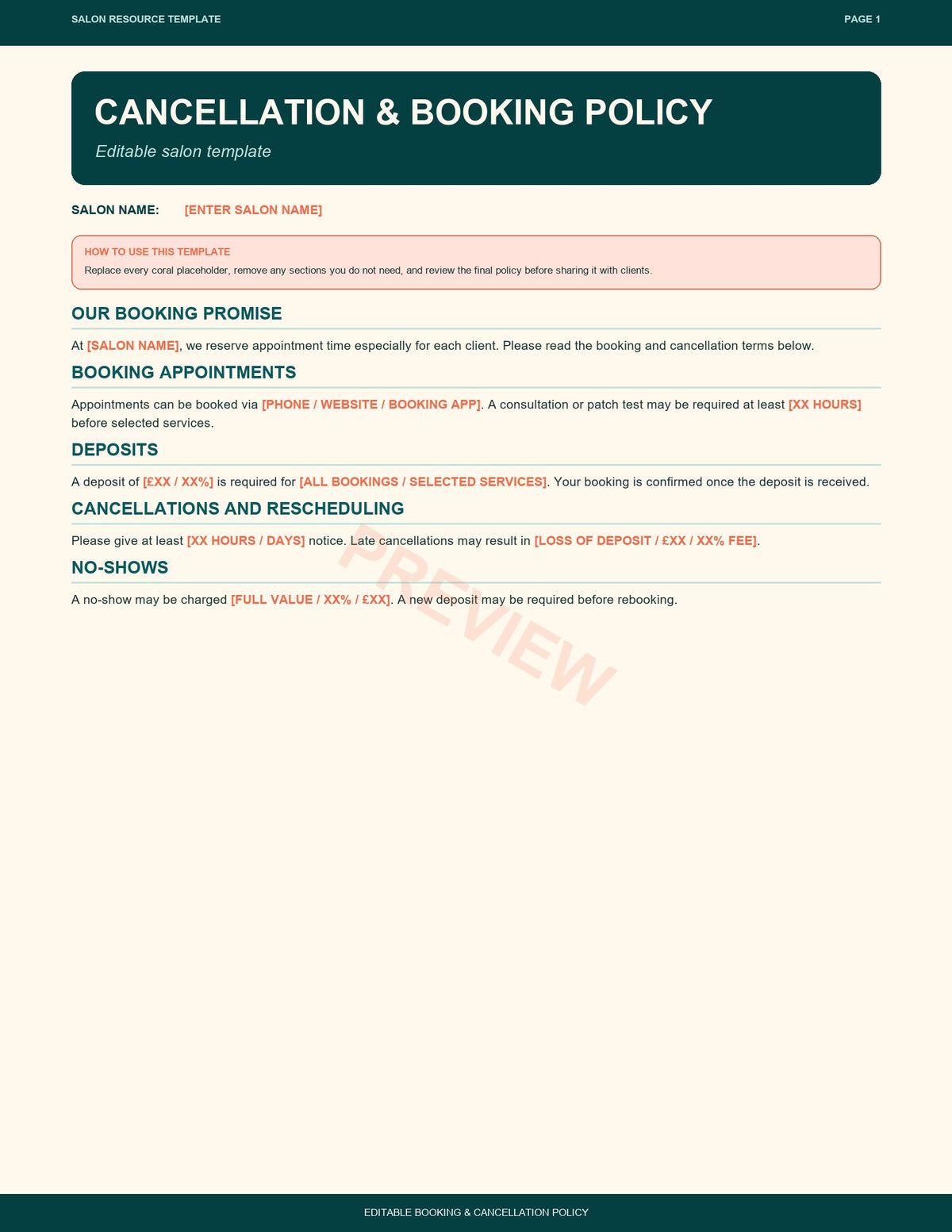 Salon Booking and Cancellation Policy (Free download)